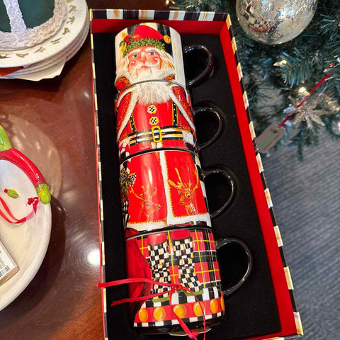 Mackenzie Childs Santa Nutcracker Stacking Mugs