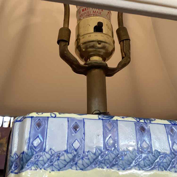 Blue/Yellow Ceramic Lamp w/White Shade
