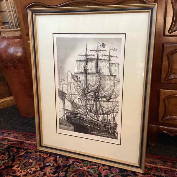 Alan Jay Gaines Etching of Sailing Ship