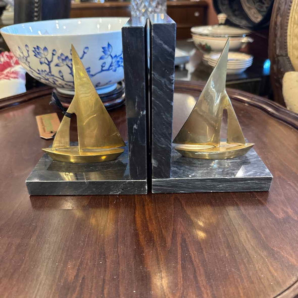 Brass And Marble Sailboat Bookends