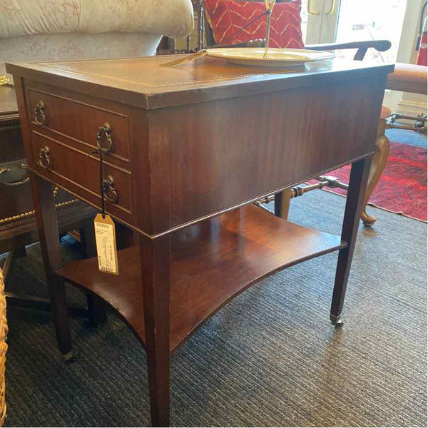 Rectangular Leather Top Side Table