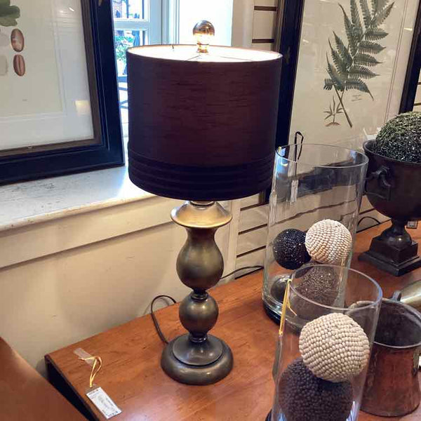 Pair Brushed Brass Lamps with Black Shades