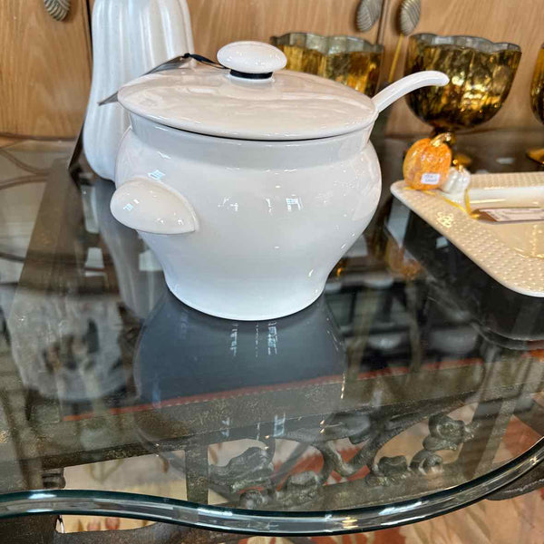 White Ceramic Tureen With Ladle