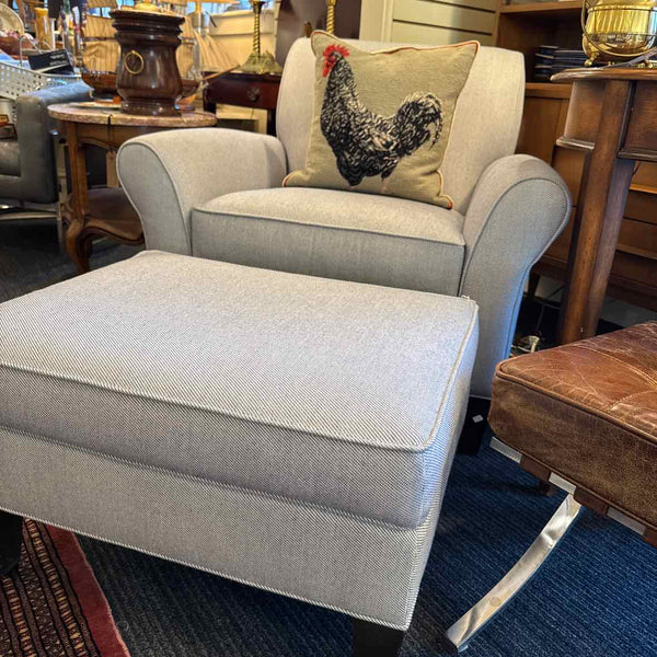 Ethan Allen Chair and Ottoman - Navy Cream