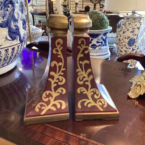 Pair of Burgundy & Gold Bookends