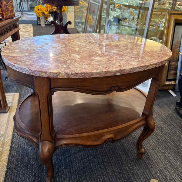 Marble Top And Carved Wood Table