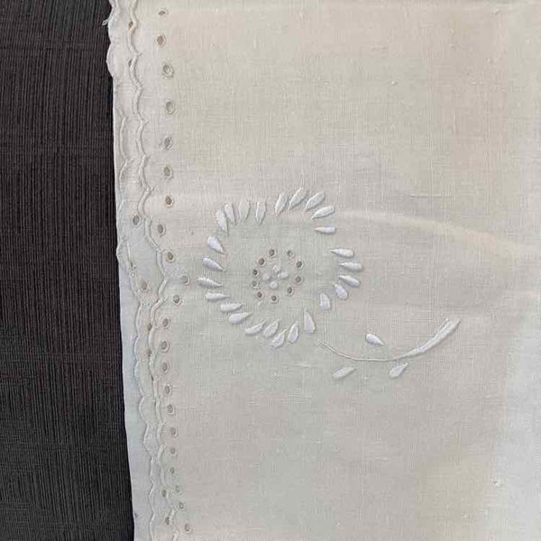 Off White Embroidered Linen Tablecloth & 8 Napkins