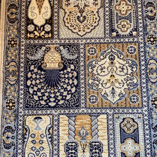 Blue And Ivory Handmade Runner