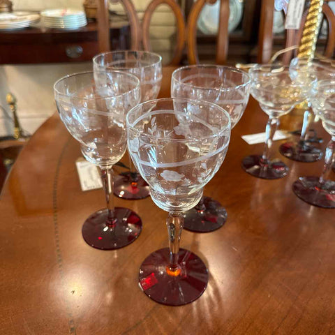 4 Etched Floral Wine