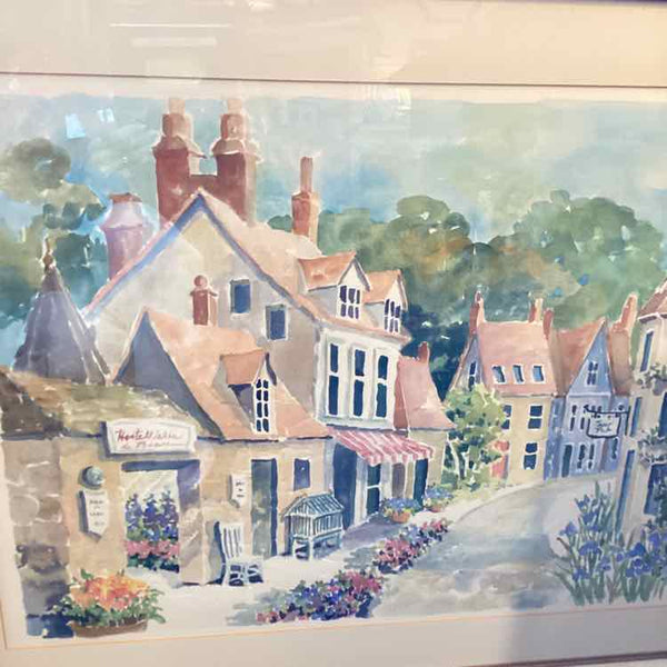 Village Street Scene Watercolor