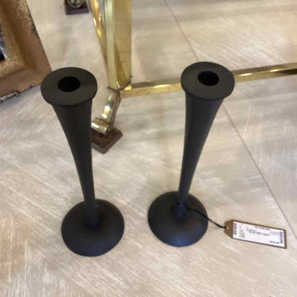 Pair Of Black Tapered Candleholders
