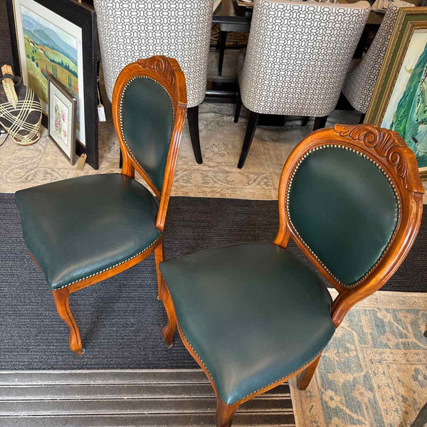 Set of 2 Green Leather Chairs