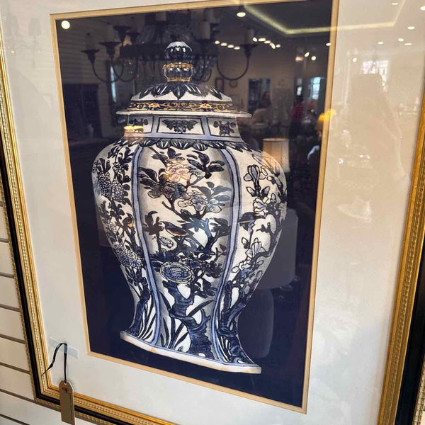 Framed Blue & White Urn