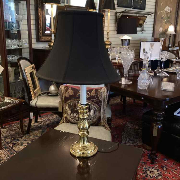 Brass Candlestick Lamp with Black  Shade
