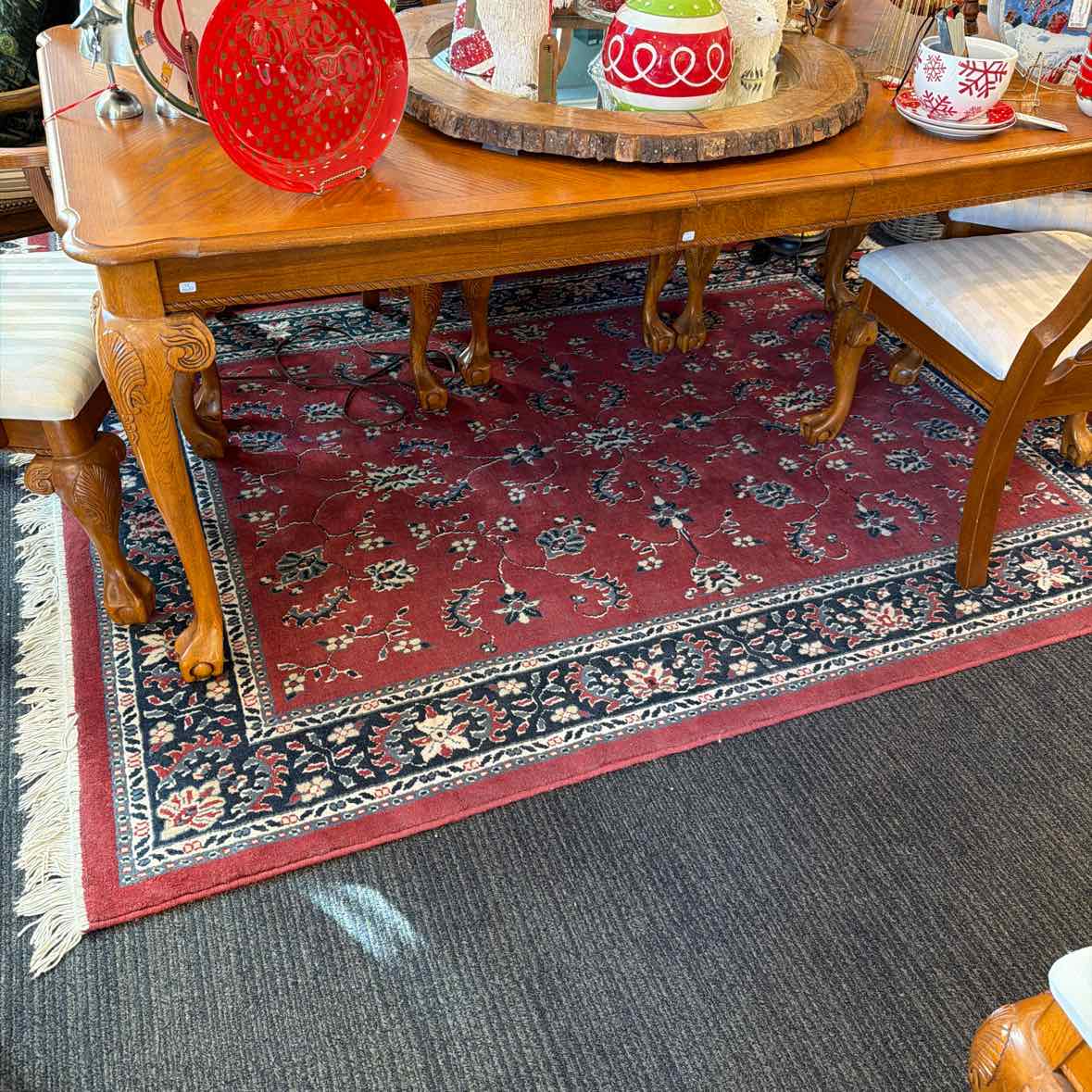 Blue/Red Leaf & Floral Print Rug