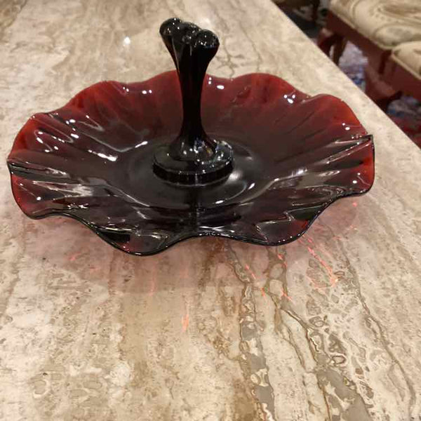 Burgundy Glass Candy Dish