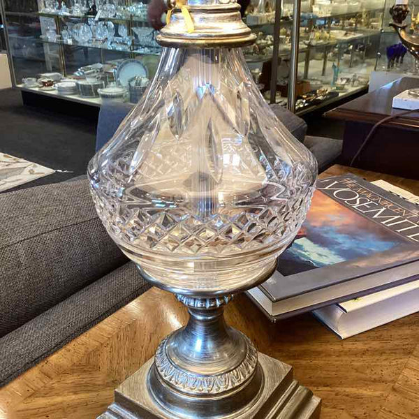 Brushed Silver Crystal Lamp w/Black Shade