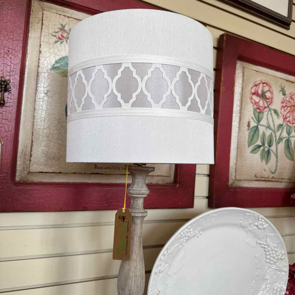 Wooden Lamp with White Decortive Shade