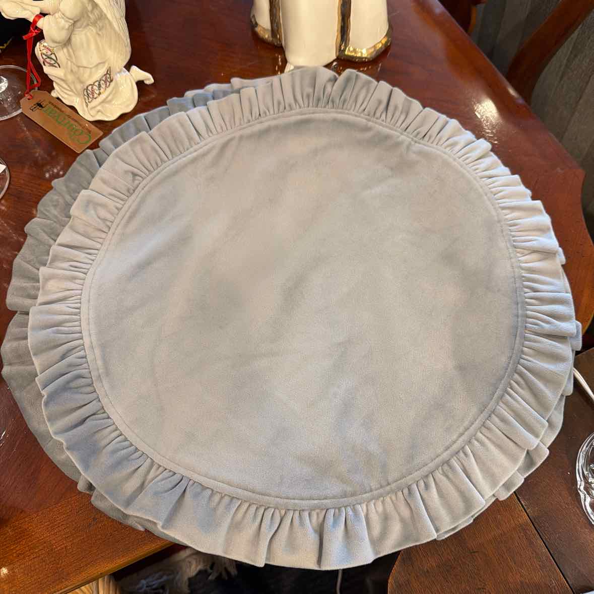 Set of Gray Velvet Ruffled Edge Placemats