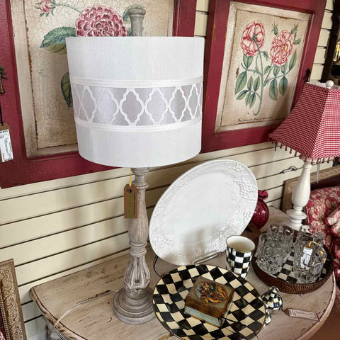 Wooden Lamp with White Decortive Shade