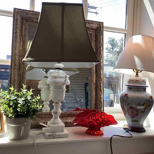 Alabaster Lamp With Green Shade