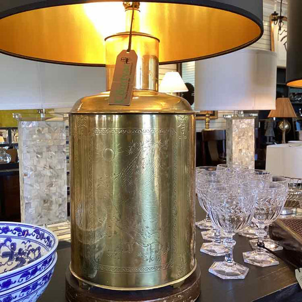 Pair Of Vintage Etched Brass Lamps