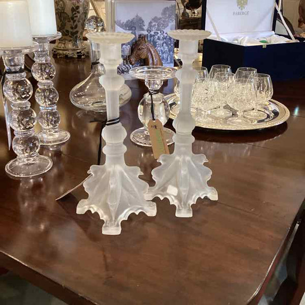 Pair Of Frosted Glass Candlesticks