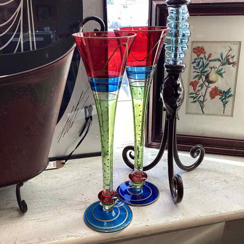 Pr. Multicollored Champagne Flutes