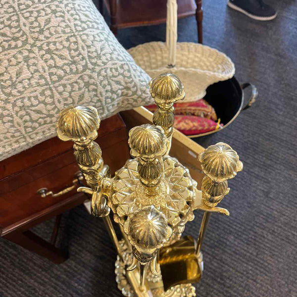 Five Piece Set Of Brass Fireplace Tools