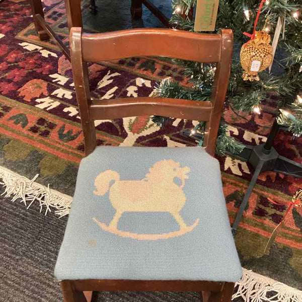 Vintage Needlepoint Childs Rocker