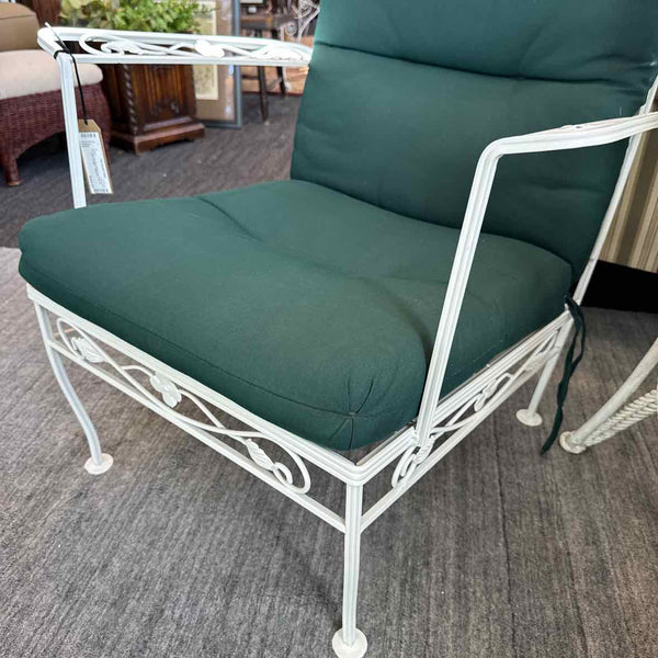 Vintage White Iron Chair w/ Green Cushion