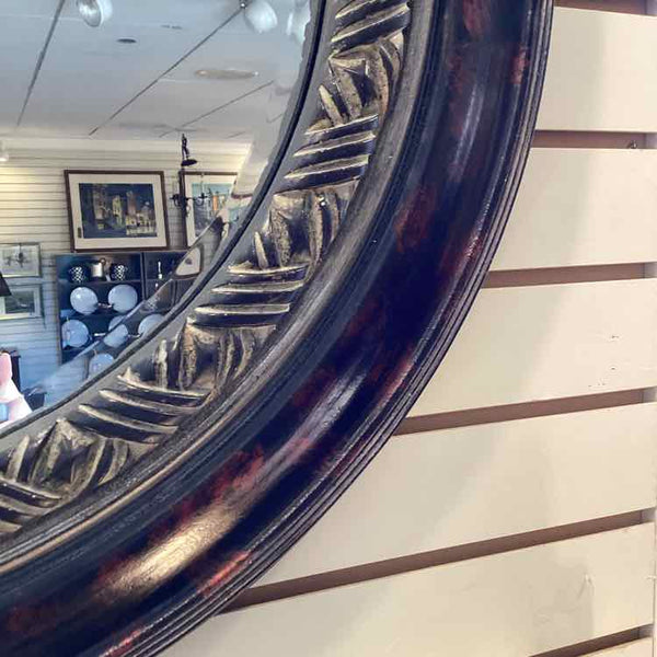 Round Beveled Mirror with Textured Frame