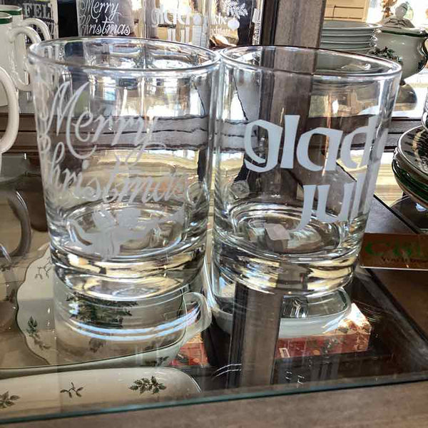 Set of 6Etched Glass Christmas Glasses