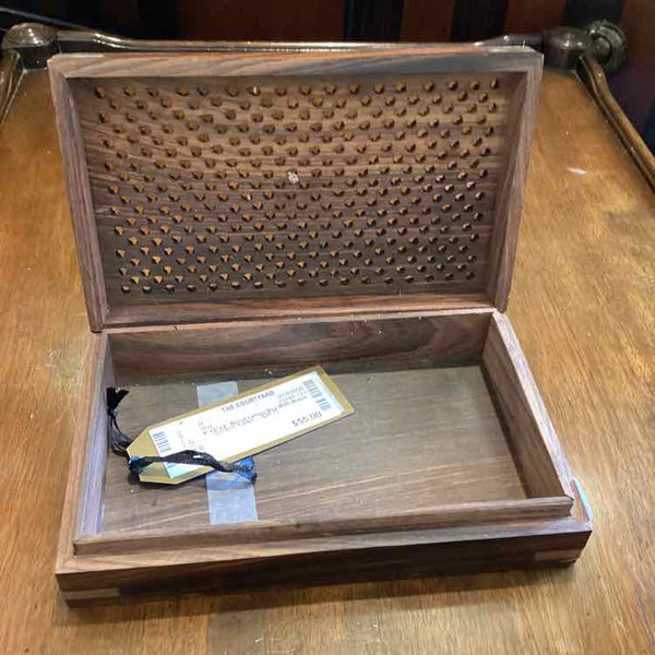 Wood Lattice Box With Brass