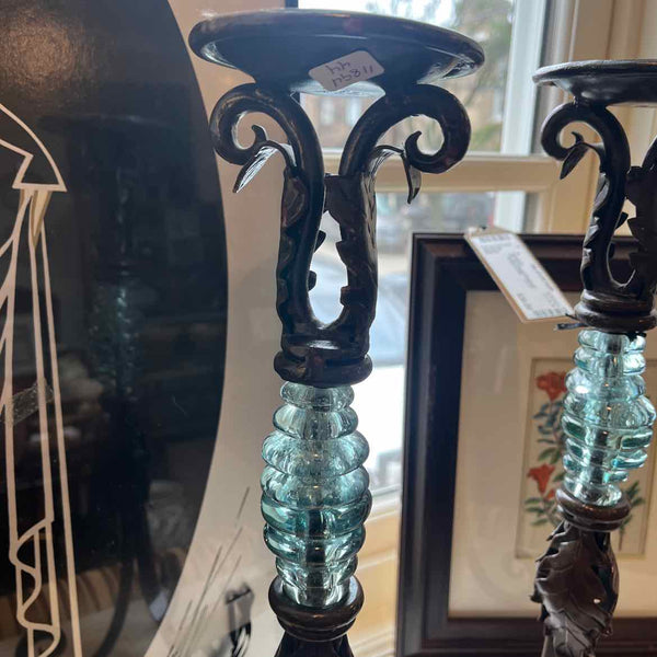 Pair Of Metal And Glass Candleholders