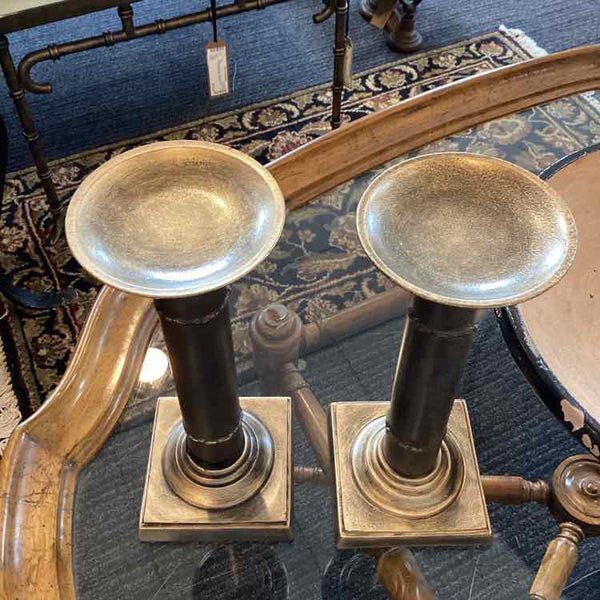 Pair Of Metal Pillar Candleholders