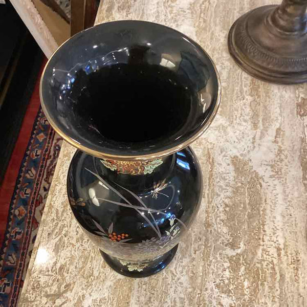 Black Ceramic Asian Vase