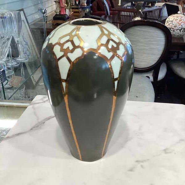 Green, Gold & Ivory Tall Vase