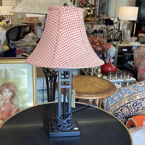 Black Iron Lamp with Plaid Shade