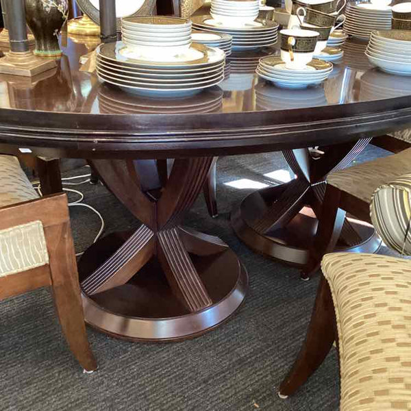 Double Pedestal Oval  Dining Table With Six Chairs