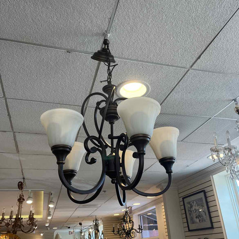 Brown Metal Chandelier with 5 Globes