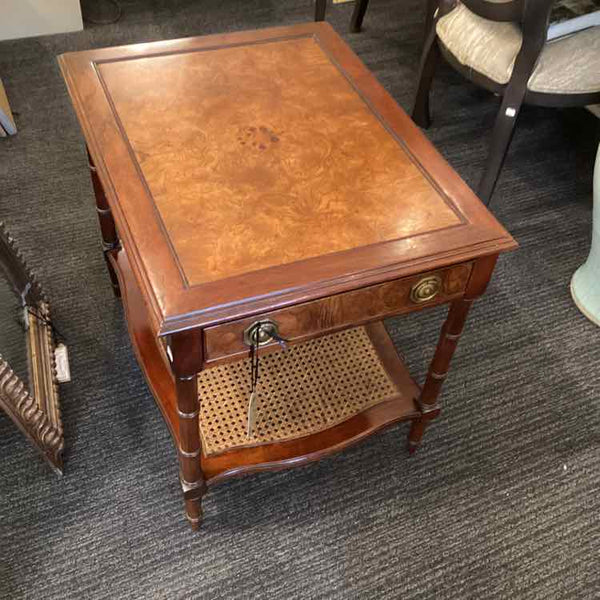 Hekman Burlwood End Table with Cane Shelf