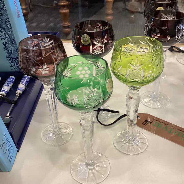 Set of 4  Multicolored Cut Crystal Glasses