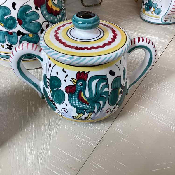 Artistica Orieto Green Rooster Pitcher, Cream & Sugar