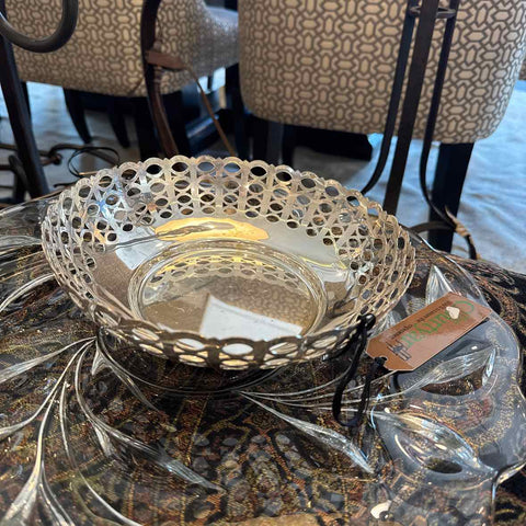 9" Silver Plated Footed Lattice Bowl