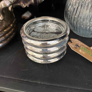 Set of 4 Crystal/Silver Coasters
