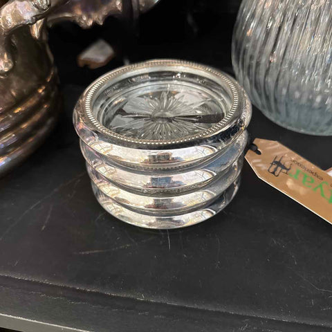 Set of 4 Crystal/Silver Coasters