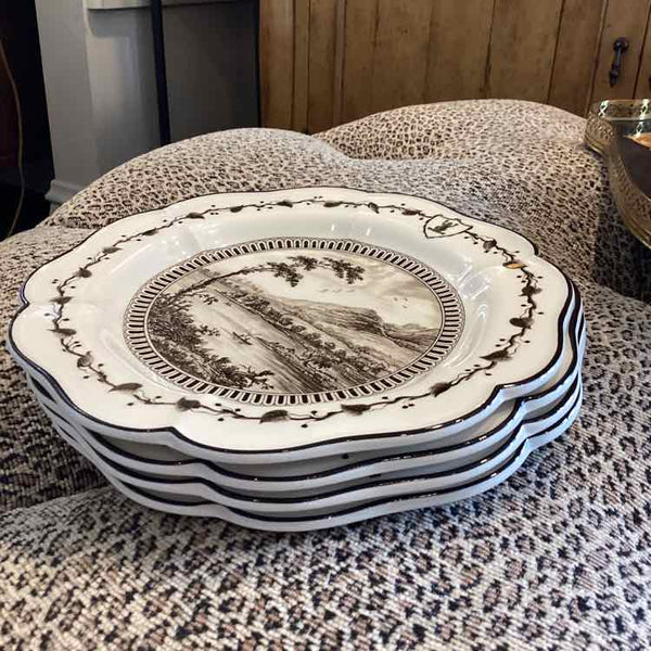 Set of 4 Wedgwood Black/White "Frog Service" Scenic Plates