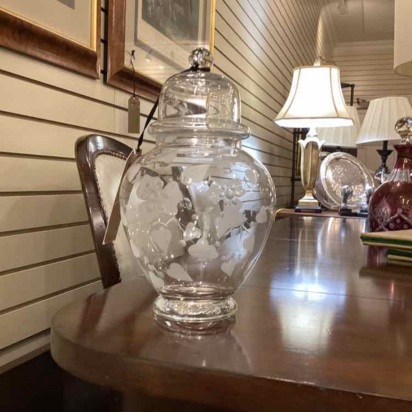 Etched Glass Apothecary Jar