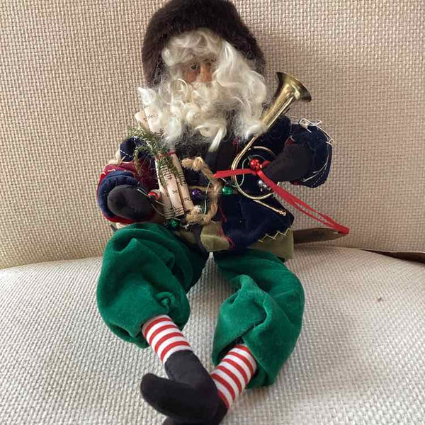 Santa Sitting with Horn Figurine